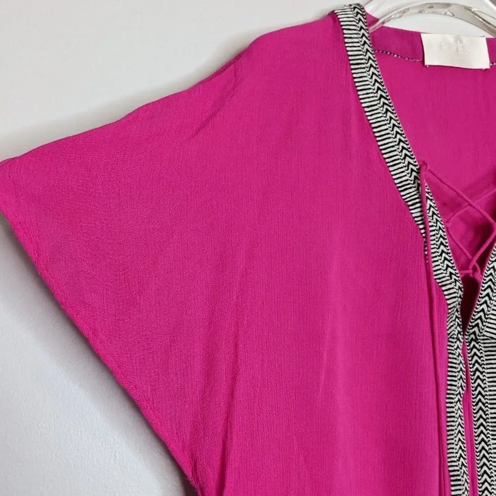 Piper by Townsen Bright Pink Beach Coverup Short Sleeve Lace Up Size S